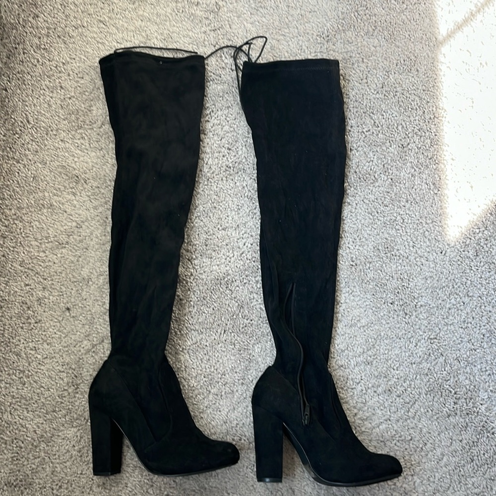 Thigh High Suede Heeled Boots